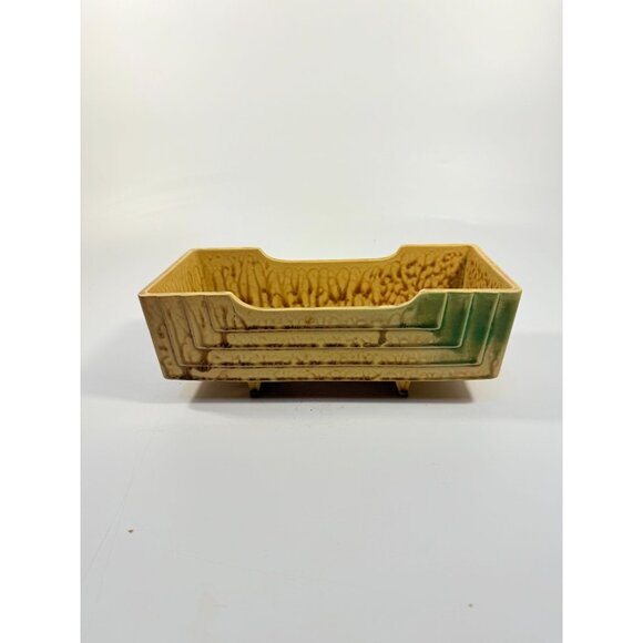 Footed Ikebana Dish Planter Japanese Drip Glaze Mid Century MCM Atomic Retro - Picture 2 of 16